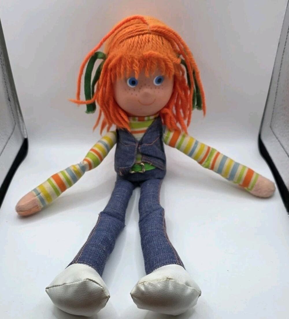 Vintage 1973 Mattel Jibby Jeaner Blue Jeaner Doll Orange Yarn Hair Denim 15"